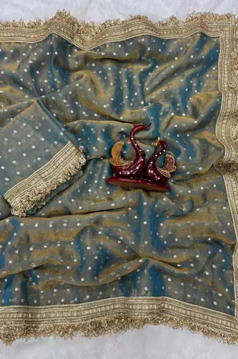 sky blue fancy lace border with jaquard butti silk saree