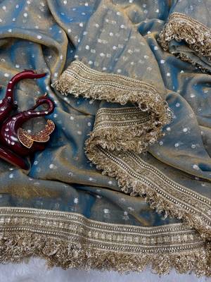 sky blue fancy lace border with jaquard butti silk saree 3