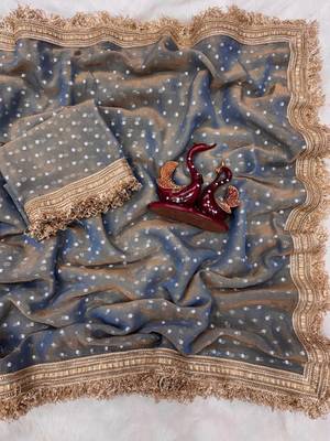 grey fancy lace border with jaquard butti silk saree 2