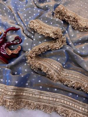 grey fancy lace border with jaquard butti silk saree 3