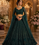 Green Wedding Designer Heavy Net Sequin Lehenga Choli for women's