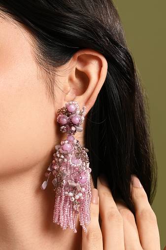 Mauve stone jhumka long earrings