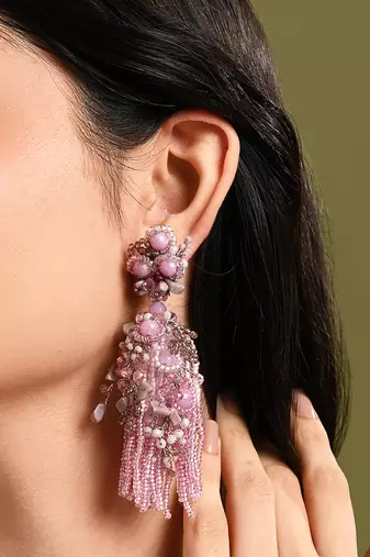 Mauve stone jhumka long earrings