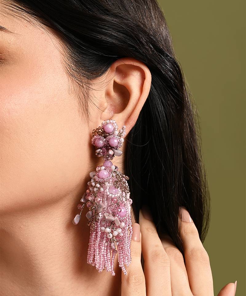 Mauve stone jhumka long earrings