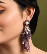 Luxury wine and pearl long earrings
