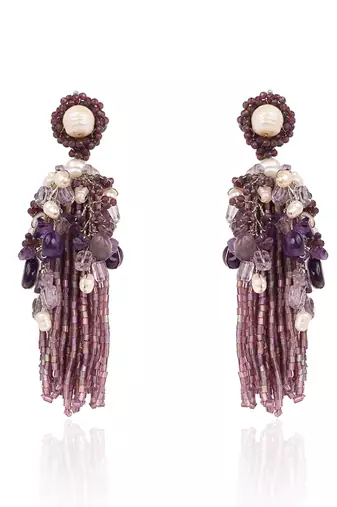 Luxury wine and pearl long earrings