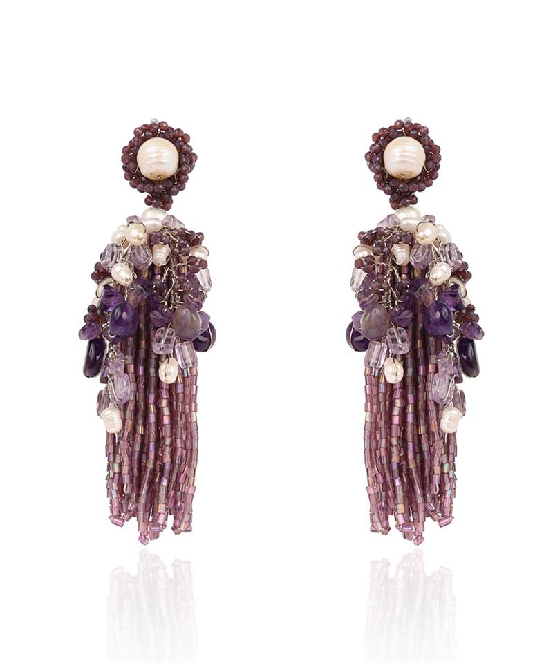Luxury wine and pearl long earrings