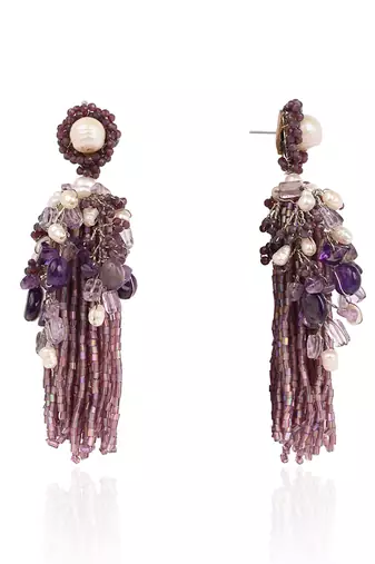 Luxury wine and pearl long earrings