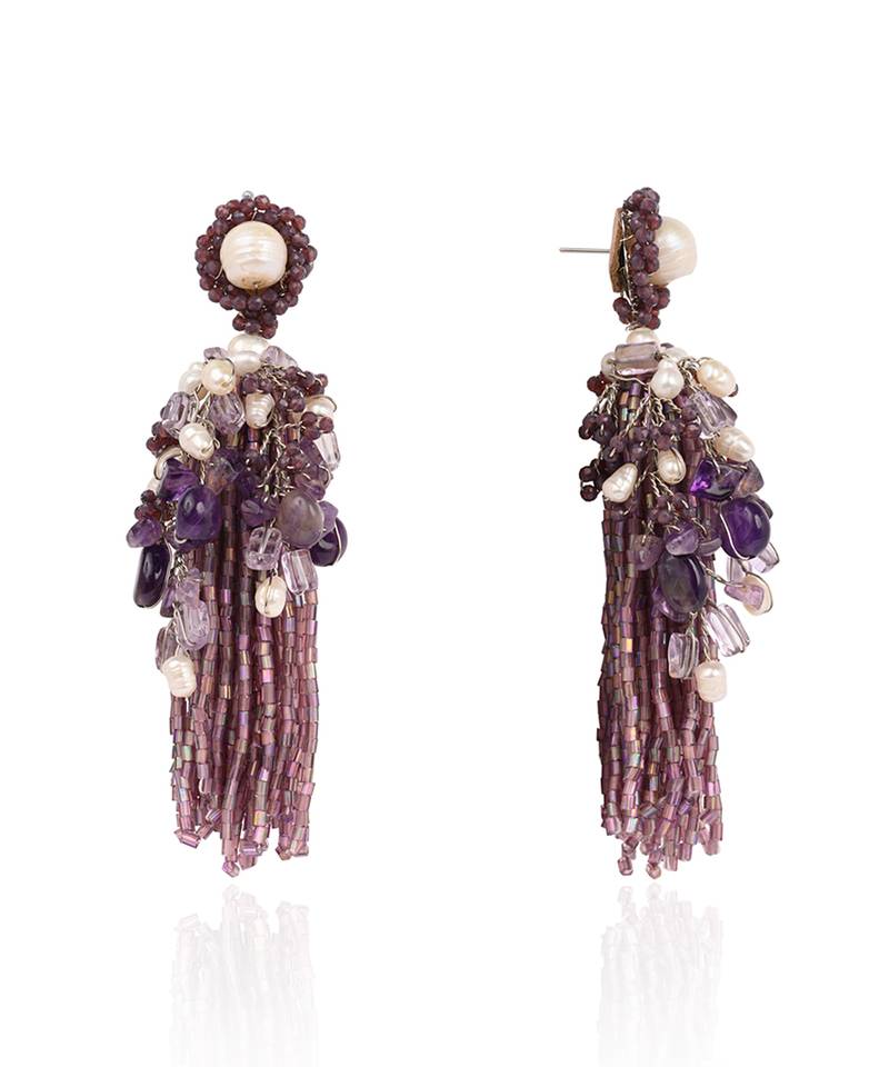 Luxury wine and pearl long earrings