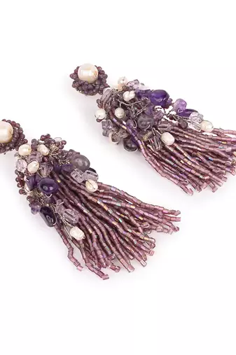 Luxury wine and pearl long earrings