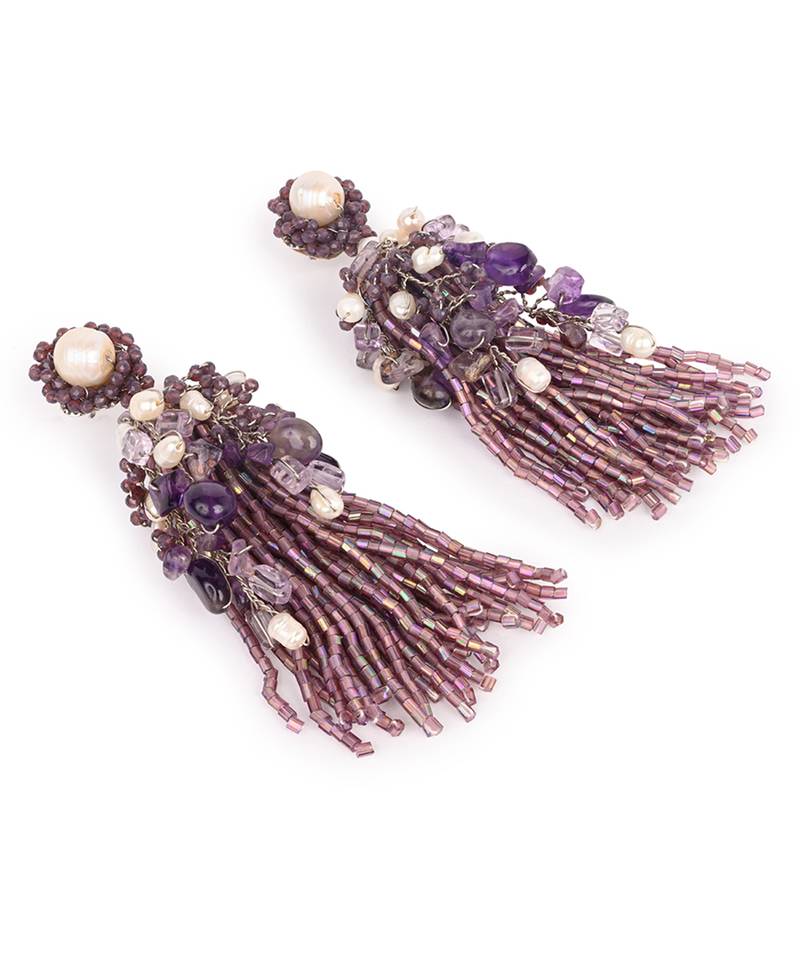 Luxury wine and pearl long earrings