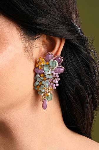 Gold plated multicolor stones long earrings