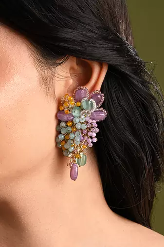 Gold plated multicolor stones long earrings