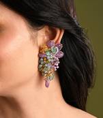 Gold plated multicolor stones long earrings