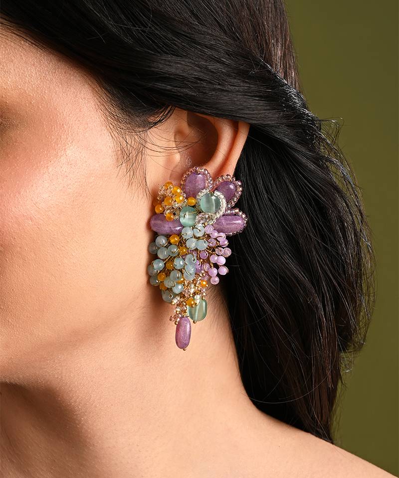 Gold plated multicolor stones long earrings
