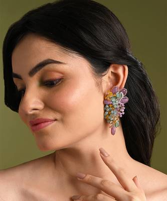 Gold plated multicolor stones long earrings 2