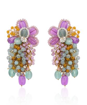 Gold plated multicolor stones long earrings 3