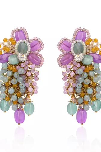 Gold plated multicolor stones long earrings