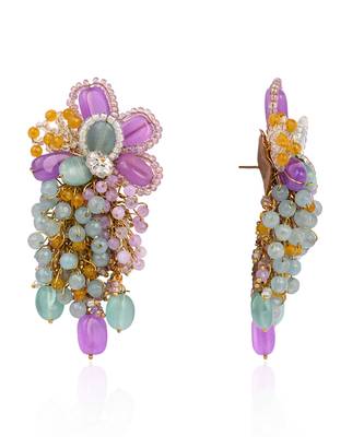Gold plated multicolor stones long earrings 4
