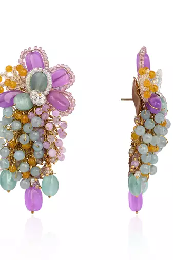 Gold plated multicolor stones long earrings