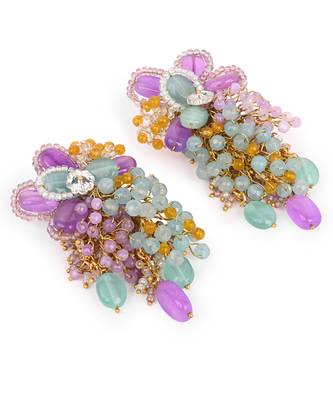 Gold plated multicolor stones long earrings 5