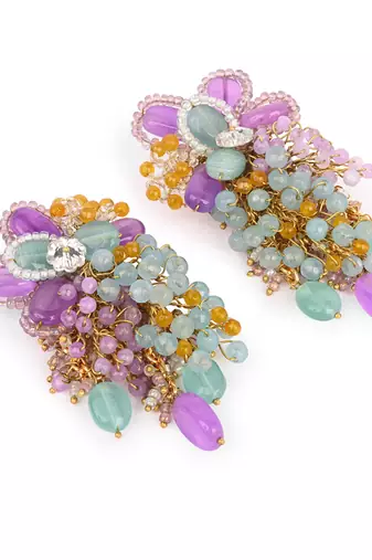 Gold plated multicolor stones long earrings