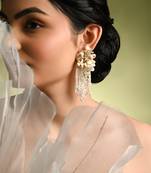 White floral long earrings