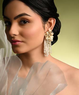 White floral long earrings 2