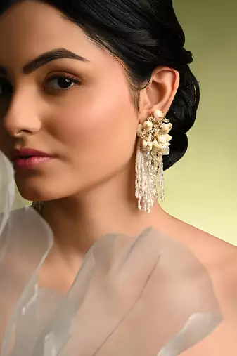 White floral long earrings