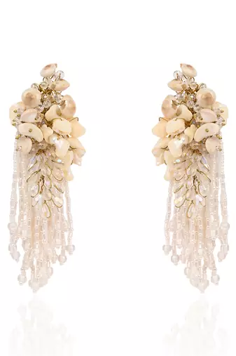 White floral long earrings