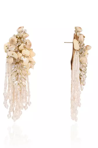 White floral long earrings