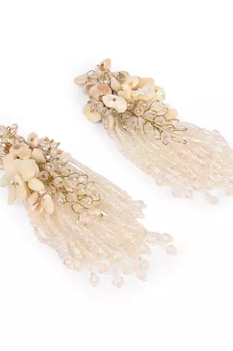 White floral long earrings
