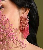 Cherry red pink long earrings with crystal hangings