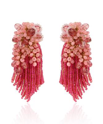 Cherry red pink long earrings with crystal hangings 3