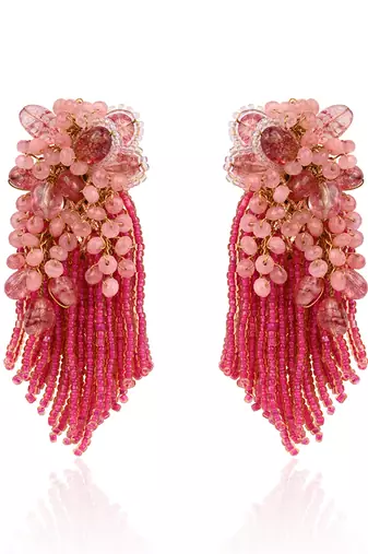 Cherry red pink long earrings with crystal hangings