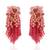 Cherry red pink long earrings with crystal hangings