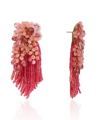 Cherry red pink long earrings with crystal hangings 4