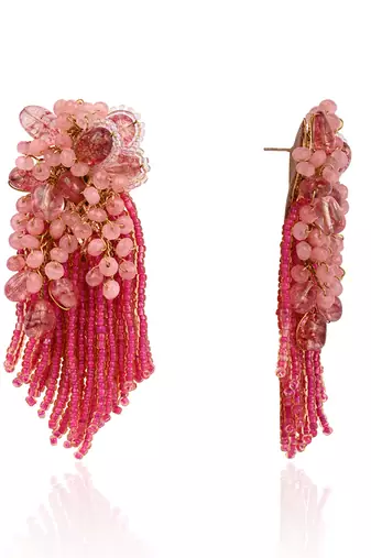 Cherry red pink long earrings with crystal hangings