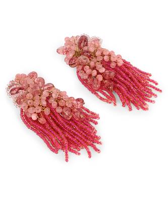 Cherry red pink long earrings with crystal hangings 5