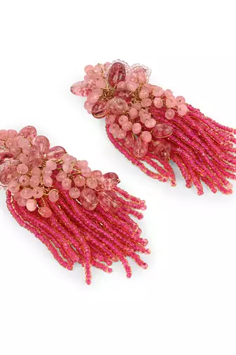 Cherry red pink long earrings with crystal hangings