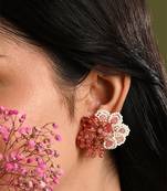 Cherry red stone round earrings