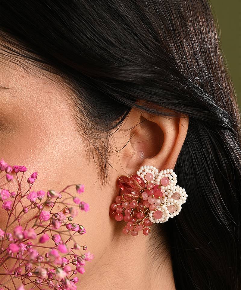 Cherry red stone round earrings