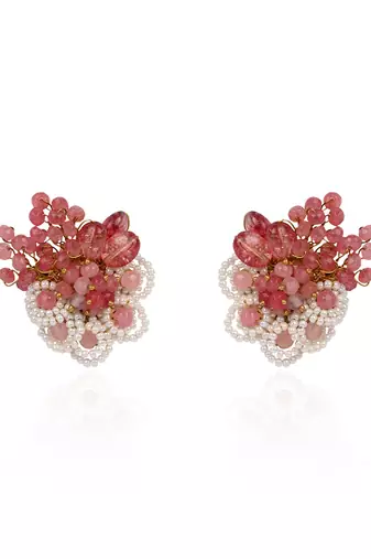 Cherry red stone round earrings