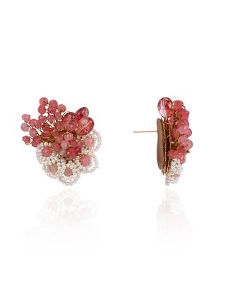 Cherry red stone round earrings 4