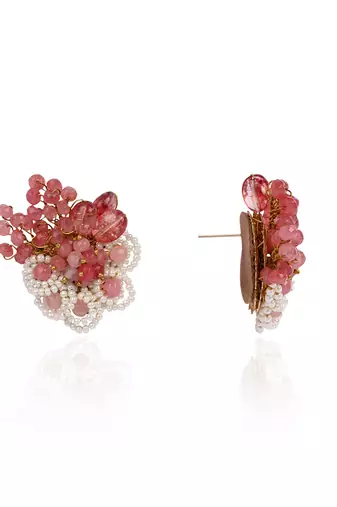 Cherry red stone round earrings