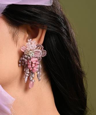 Pink and lilac stone tassel earrings 1