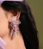 Pink and lilac stone tassel earrings