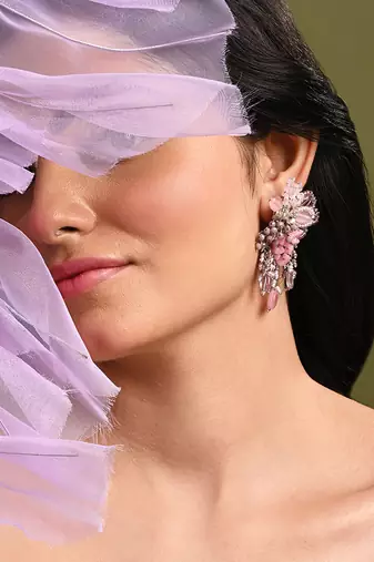 Pink and lilac stone tassel earrings