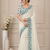 white-sky blue floral print with beads and katdana hand silk saree