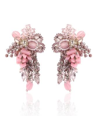 Pink and lilac stone tassel earrings 3